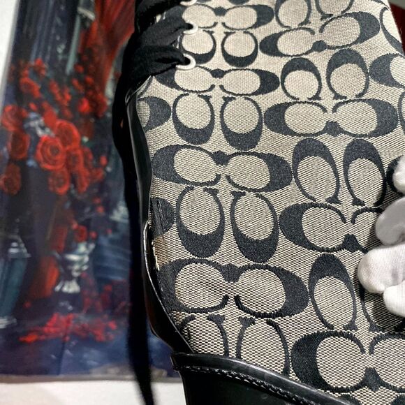 Coach Tristee Women's 7 Black Leather Comfort Lace-Up Mid-Calf Outdoor Rain Boot - Picture 10 of 10